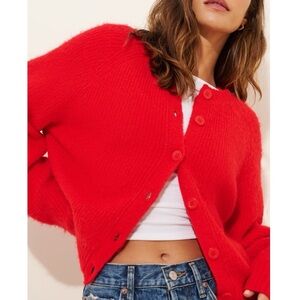 FRENCH CONNECTION Red Fluffy Knit Cardigan